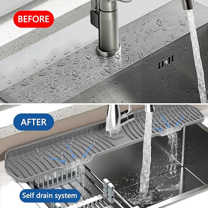 Kitchen Sink Splash Guard Gen2-30" x 6'' Silicone Sink Mat Splash Guard fit for Countertop, Bathroom,Farmhouse,RV by EBIGIC (Grey)