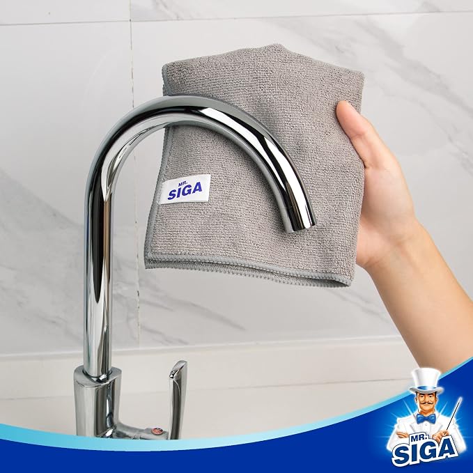 MR.SIGA Microfiber Cleaning Cloths, Streak Free Microfiber Towels, 12 Pack | All-purpose microfiber cloths, ultra absorbent, reusable household cleaning towels, Gray, 32 x 32 cm(12.6 x 12.6 inch)