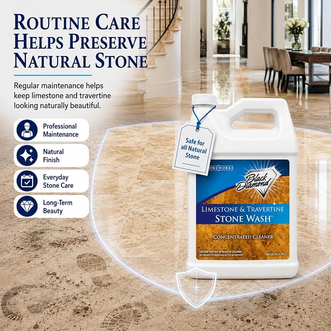 Black Diamond Stoneworks Limestone & Travertine Stone Wash Concentrate – pH Neutral Cleaner for All Sealed & Unsealed Natural Stone Floors Including Marble, Slate, Granite & More (4 Gallons)