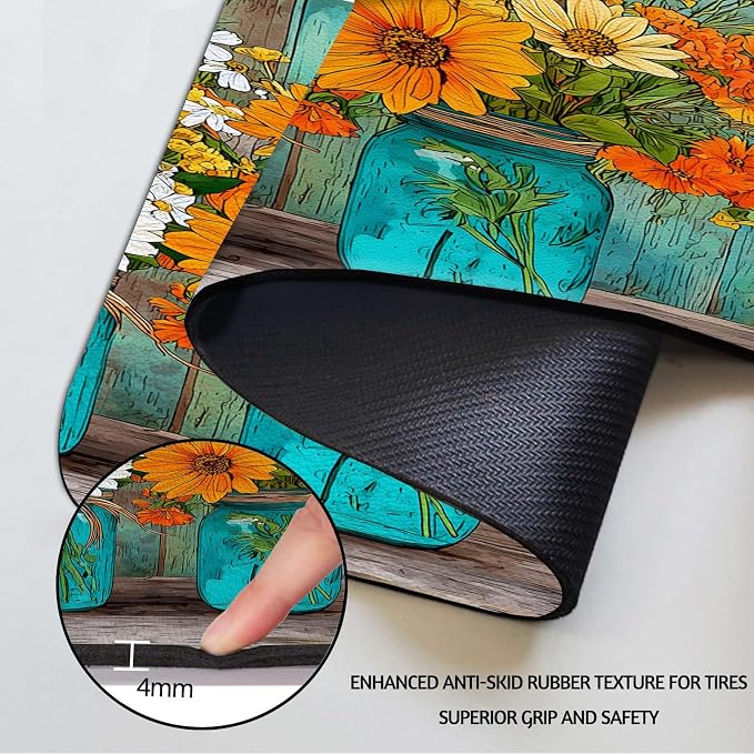 MCALK Floral Vases Dish Drying Mat for Kitchen Counter, Fall Wooden Dish Drying Pad with Anti-Slip Rubber Base, Absorbent Kitchen Sink Mat with Farmhouse Decor (1 pc 18" x 16")
