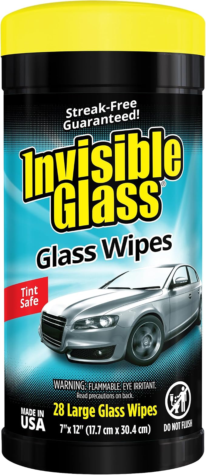 Invisible Glass 90166 Large Glass Cleaning Wipes for Streak-Free Windows, Mirrors, and Glass, Lint-Free, Ammonia-Free, Tint-Safe, for Home and Auto, Canister, 28 Wipes, Pack of 1