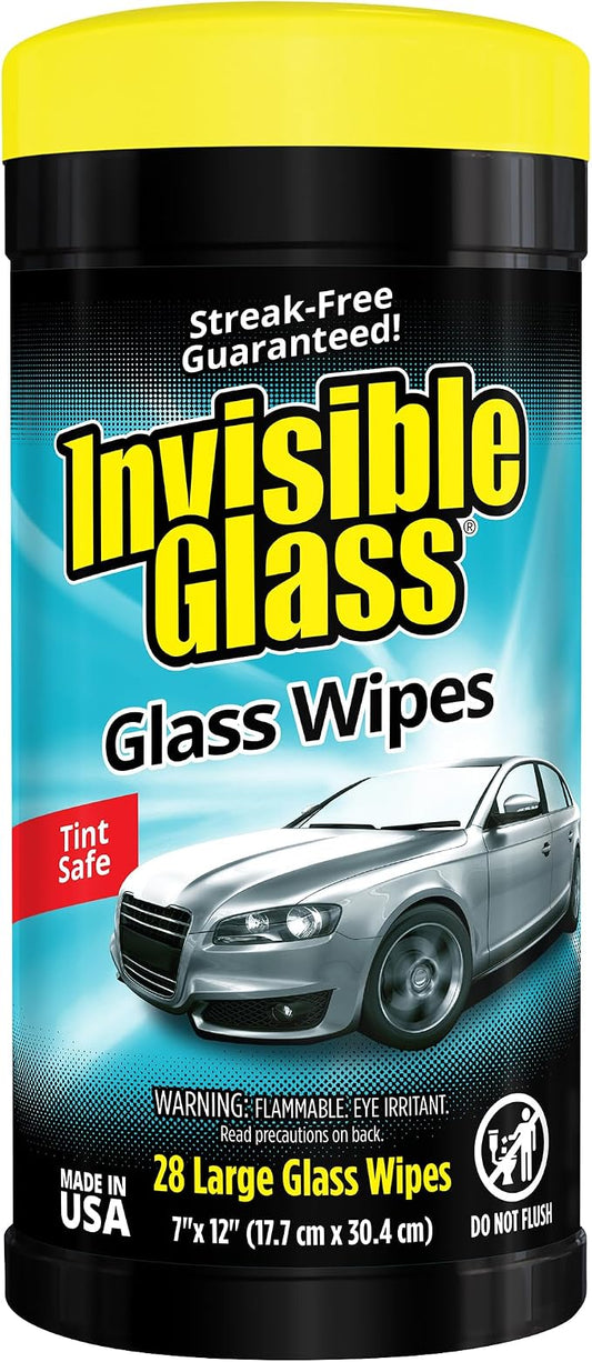 Invisible Glass 90166 Large Glass Cleaning Wipes for Streak-Free Windows, Mirrors, and Glass, Lint-Free, Ammonia-Free, Tint-Safe, for Home and Auto, Canister, 28 Wipes, Pack of 1