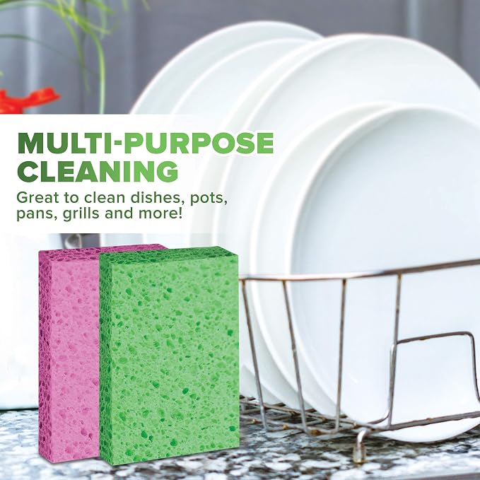 SCRUBIT Cellulose Scrub Sponge - Kitchen Cleaning Sponges for Dishes, Pans, Pots & More- 6 Pack Dishwashing Sponges - Colors and Packaging May Vary