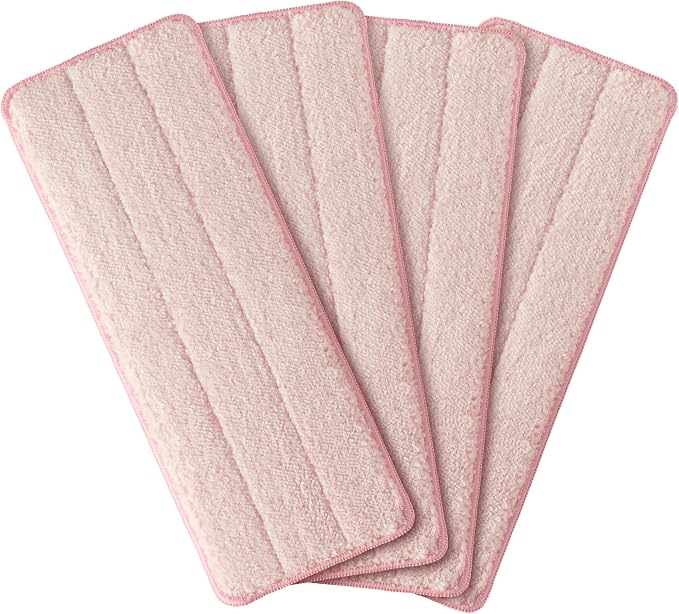JOYMOOP Microfiber Flat Mop Replacement Pads, Washable Refills for Mop Bucket System, 13 Inch, Pack of 4, Pink
