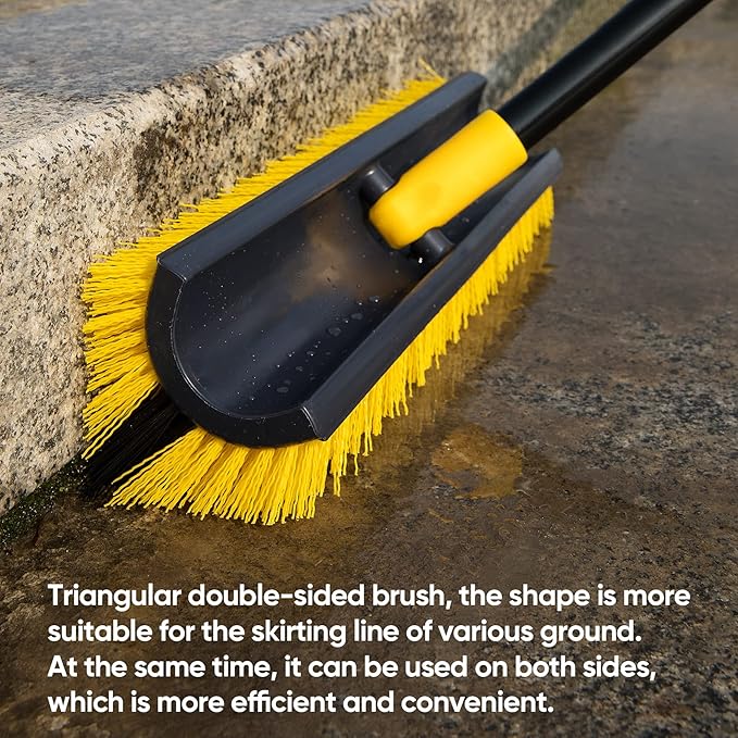 Yocada Double-Sided Floor Scrub Brush Triangle Brush Heavy Duty 65.5" | Corner Crevice Cleaning Stiff Bristle for Cleaning Patio Bathroom Garage Kitchen Wall Deck Tub Tile