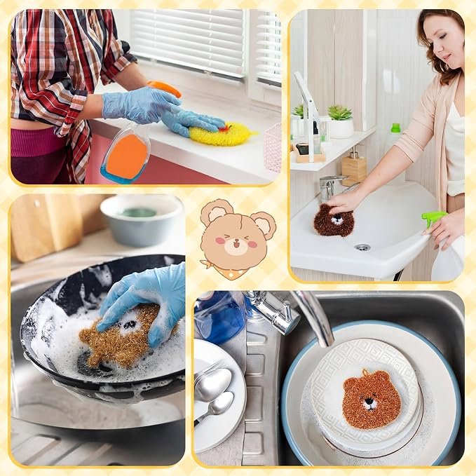 Kenning 16 Pcs Dish Scrubber Non Scratch Dish Washing Scrubbers Reusable Household Cleaning Kitchen Tools for Dishwashing Washing Dishes Cookware Tubs Sinks (Animal)