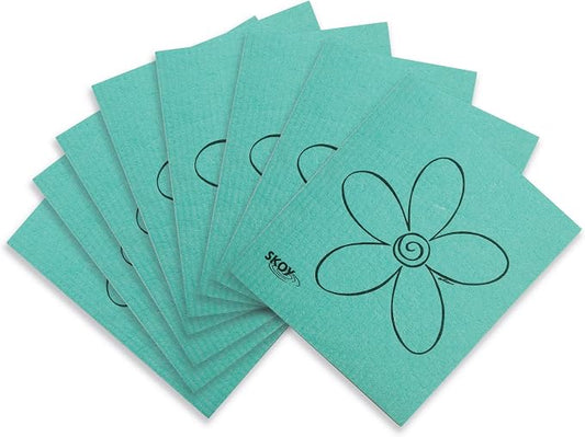 Skoy Cloth, 8-Pack Versatile Swedish Dishcloths for Kitchen and Household Use, Reusable Cleaning Cloths, Planet-Friendly, Dishwasher and Dryer-Safe, Mint Green