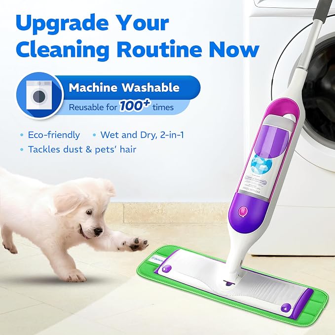 3 Pack 18 inch Reusable Microfiber Mop Pads, Compatible with Swiffer PowerMop and Bona Mop, Machine Washable Cloths, Scraper Included, for All Floor Cleaning, Wet Dry - 16"- 18"