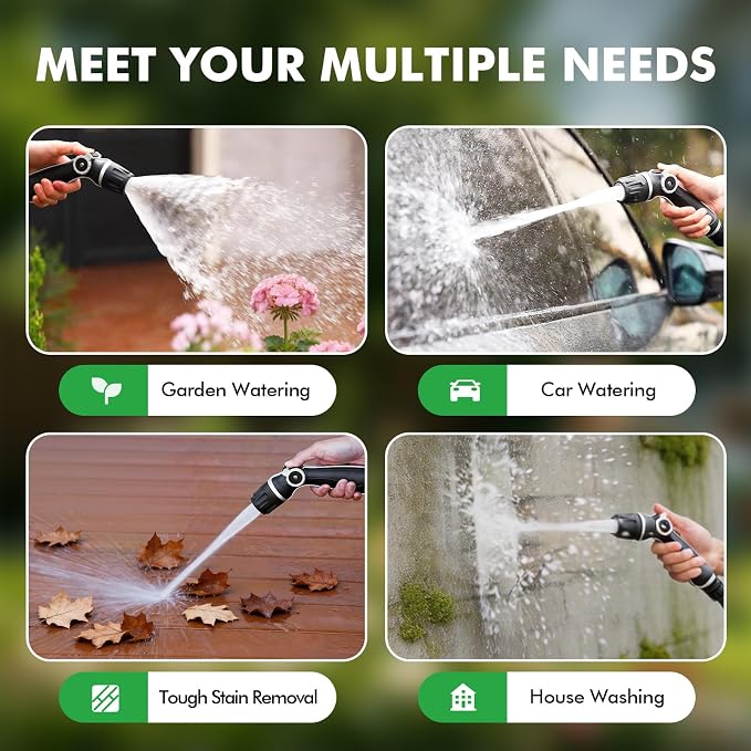 RESTMO Garden Hose Nozzle, Heavy Duty Water Hose Sprayer Nozzle for Outdoor | Metal Spray Nozzle, Adjustable Thumb Control, 3 Patterns, Jet | Rinse | Cone, Leak-proof, Ideal for Lawn & Plant & Car, Black