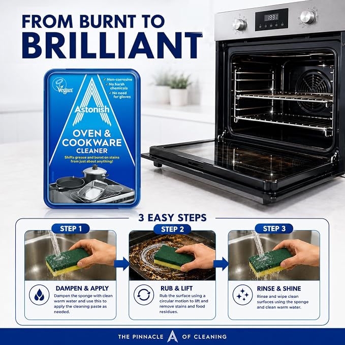 Astonish Oven & Cookware Cleaning Paste For Glass, Appliances, Ceramics, Stovetop & Pyrex - All Purpose Kitchen Cleaner - Heavy Duty Stainless Steel Degreaser Removes Baked On Grease & Grime 150g Tub