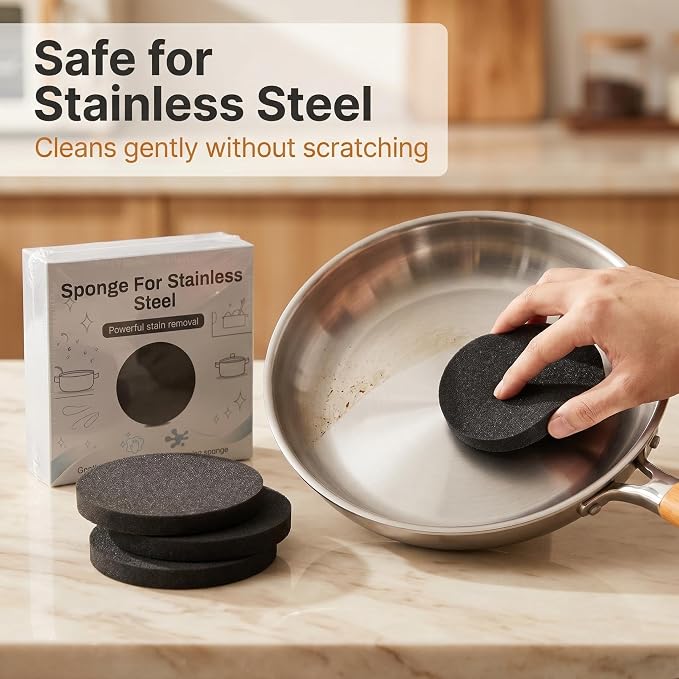 3PCS Steel Sponge for Stainless Steel Pans, Flexible Stainless Steel Sponge Heavy Duty Metal Sponge, Cuttable Non-Scratch Pads Remove Burnt Stains for Stainless Steel Cookware & Kitchen Pots
