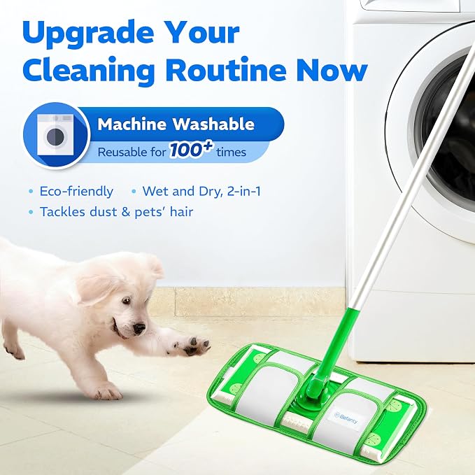 4 Pack Reusable Microfiber Mop Pads, Compatible with Swiffer Sweeper, Machine Washable Cloths, Scraper Included, Refills for All Floor Cleaning, Hook and Loop, Wet Dry - 10"- 12"