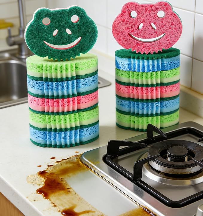 12 Pack Scrub Sponge,Dual-Sided Multi-Functional Premium Cleaning Sponges,Dishwashing Sponge for Heavy Duty Scouring Pads,Bathroom,Dish,Furniture,Kitchen