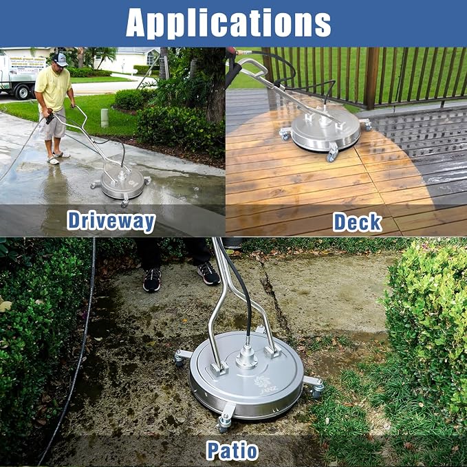 JANZ 20'' Pressure Washer Surface Cleaner with Dual Handle | with 4 Wheels,Stainless Steel Housing,4 Replacement Nozzles and 2 Hose Adapters, for Driveways, Sidewalks Cleaning