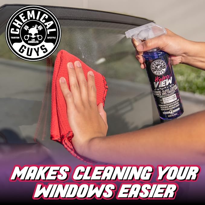 Chemical Guys, HydroView Ceramic Glass Cleaner & Coating for Windows, 16 oz | Cleans glass while adding a hydrophobic layer that beads water and cuts spots for clearer views in rain or fog