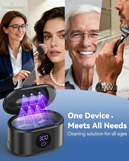 BYASKZIV Ultrasonic Jewelry Cleaner, 48KHz Ultrasonic Cleaner Machine with 20oz 304 Stainless Steel Tank, Dual Modes & LED Display - for Jewelry, Eyeglasses, Watches, Dentures, Retainers & More-Black