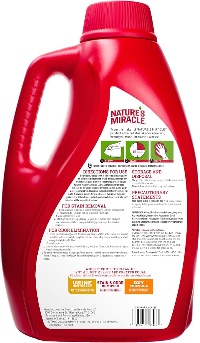 Nature’s Miracle Advanced Dog Stain & Odor Eliminator, Severe Mess, 1 gal | Enzymatic Cleaner Eliminates the Toughest Dog Messes, For Use on Multiple Surfaces, Safe For Pets and Home*, Fresh Scent