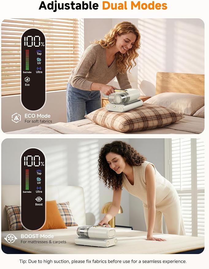 FEPPO Cordless Mattress Vacuum Cleaner, 18Kpa Bed Vacuum with 253.7nm UV-C Light, Ultrasonic, Dust Sensor & LED Display, 52800 BPM Handheld Vacuums for Bed, Sofa, Couch, Crib