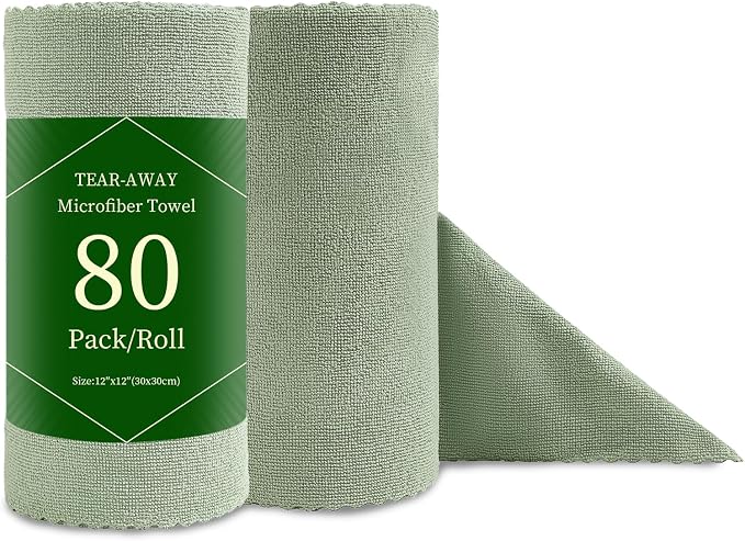 Jessy Home 80 Pack Microfiber Cleaning Cloth Roll Reusable Paper Towels 12"x12" Tear Away Cloth, Microfiber Towels for Cars, Wash Cloths, Lint Free Rags for House, Kitchen,Window,Cleaning Supplies