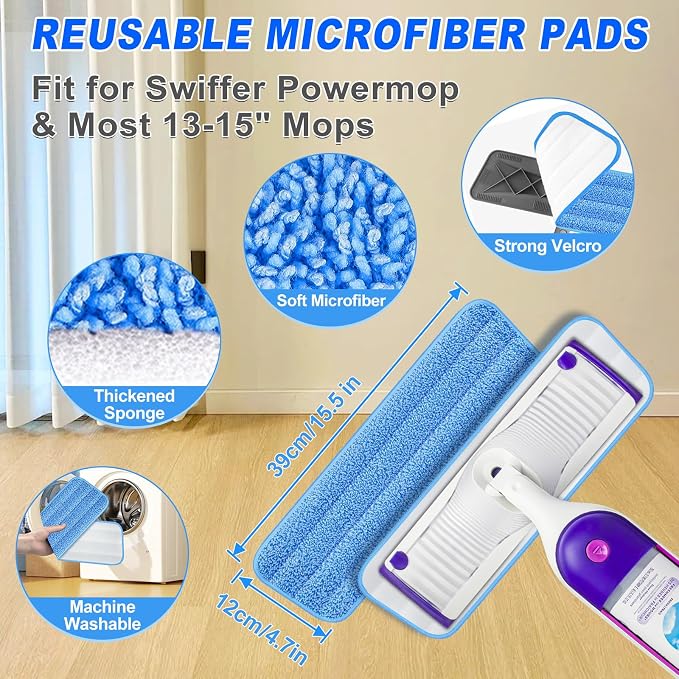 BPAWA Microfiber Mops for Floor Cleaning: Flat Mop for Hardwood Tile Wood | 4 Washable Pads, 59" Adjustable Handle, Dry & Wet Mopping Home Kitchen Bathroom Laminate Vinyl Marble Floors Multi-surfaces