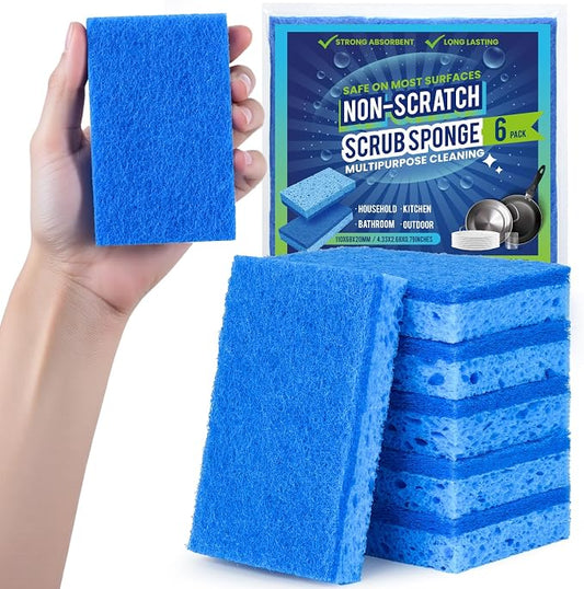 Metflavor Kitchen Sponges, 6 Count, Non-Scratch Scrub Sponge, Dual Sided Cleaning Sponges for Dishes, Kitchen, Bathroom