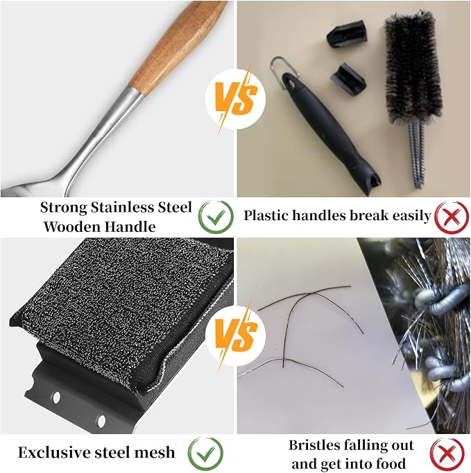 XUDAKAIXIN Grill Brush Bristle Free,with 5 BBQ Replacement Head,Perfect for Cast Iron, Stainless Steel Grates, [Ultra Safe & Efficient] Grill Cleaner for Outdoor Grill,Gifts for Men/Dad