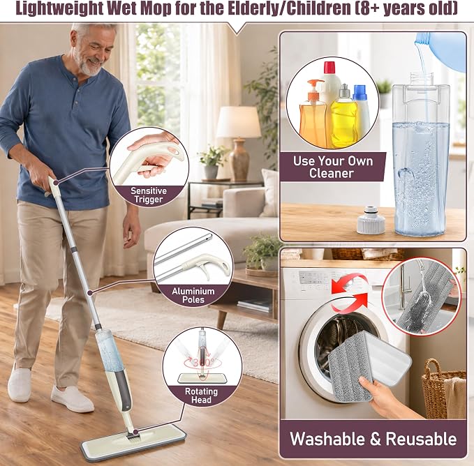 Spray Mops for Floor Cleaning: MEXERRIS Wet Mop with 3 Washable Pads for Swiffer Powermop - Floor Mop with Refillable Bottle - Home Commercial Dust Mops for Hardwood Laminate Ceramic Tiles