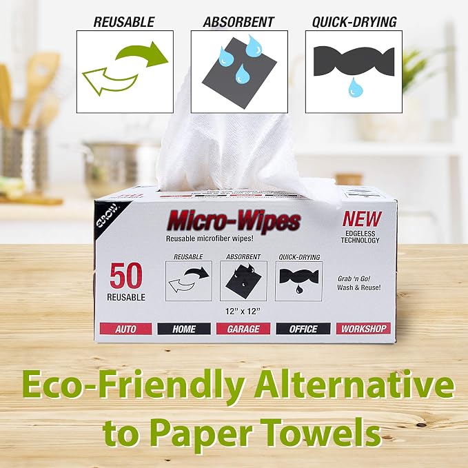 Eurow 200GSM Microfiber Cleaning and Drying Cloths with Dispenser Box, Reusable, Streak-Free, Scratch-Free, Ultra Absorbent, Edgeless for All Surface Types, 12x12in, 50-Pack, White