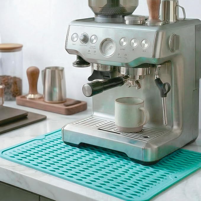 MicoYang Silicone Dish Drying Mat — Quick-Dry Ridges Counter & Sink Pad, Heat-Resistant Trivet to 450°F, Non-Slip & Dishwasher Safe, Roll-Up Storage, 18 Colors & 9 Sizes (Mint, 16"×12")