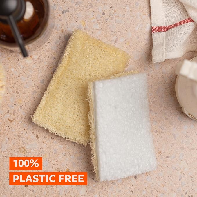 Full Circle 100% Plant-Based Loofah Sponges – Pack of 2 – Plastic-Free, Natural Sponge, No Microplastics, Safe for Nonstick Cookware