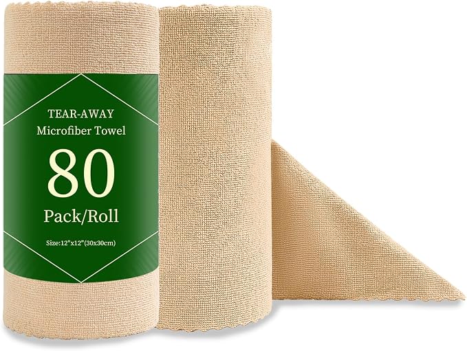 Jessy Home 80 Pack Microfiber Cleaning Cloth Roll Reusable Paper Towels 12"x12" Tear Away Cloth, Microfiber Towels for Cars, Wash Cloths, Lint Free Rags for House, Kitchen,Window,Cleaning Supplies