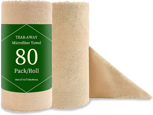 Jessy Home 80 Pack Microfiber Cleaning Cloth Roll Reusable Paper Towels 12"x12" Tear Away Cloth, Microfiber Towels for Cars, Wash Cloths, Lint Free Rags for House, Kitchen,Window,Cleaning Supplies