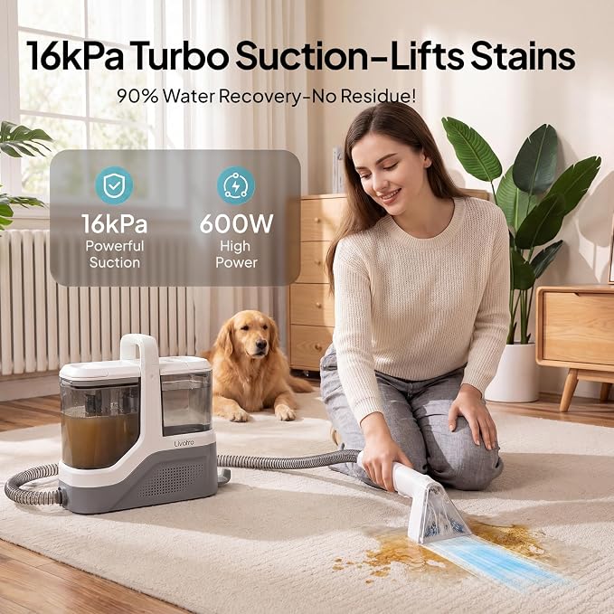 Livatro Portable Carpet Upholstery Cleaner Machine with 2.3L+1.3L Dual Tank | 600W 16kPa Powerful Suction Deep Cleaning Spot Cleaner Shampooer, for Pet Stain Rug Stair Couch Sofa Handheld Cleaner