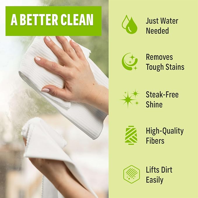 E-Cloth Window and Glass Cleaner Kit, Just Add Water - 1 Kit | Chemical-Free Cleaning - Reusable & Machine Washable Towel, Versatile Use for Mirrors, Cars, & Lenses, Winter Green