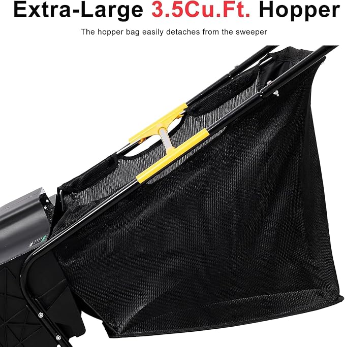 21" Hand-Push Lawn Sweeper | 4 Heavy-Duty Brushes & Wheels, Adjustable Height, 3.5 FT Large Hopper | for Efficient Leaf and Grass Collection in Lawns, Yards, Gardens (Black+21 Ihch)
