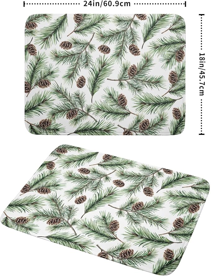 Winter Dish Drying Mat for Kitchen Counter Pine Needle Cone Festival Xmas Microfiber Absorbent Dish Draining Reusable Washable Foldable Extra Large 18"x24"