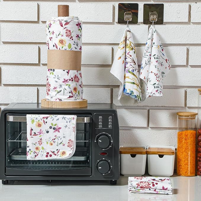 36 Pack Reusable Cleaning Cloths Washable Cotton Kitchen Dish Towels for Home Party Supplies Bulk, 9.84x11.81in (Wildflowers)