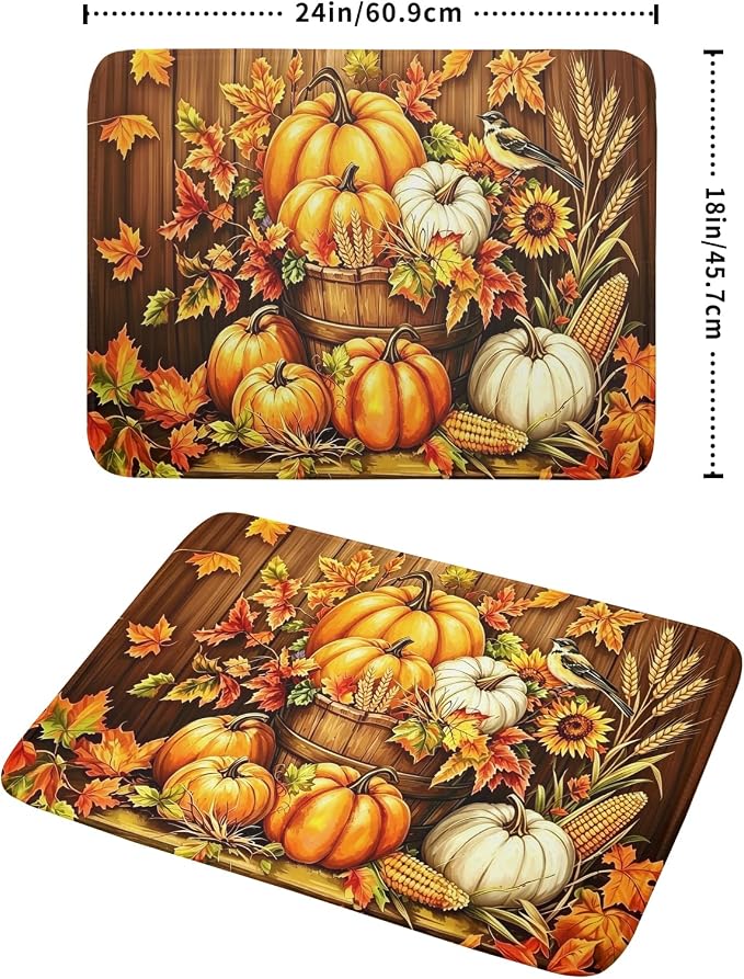 Autumn Dish Drying Mat for Kitchen Counter Fall Pumpkin Corn Harvest Microfiber Absorbent Dish Draining Reusable Washable Foldable Extra Large 18"x24"
