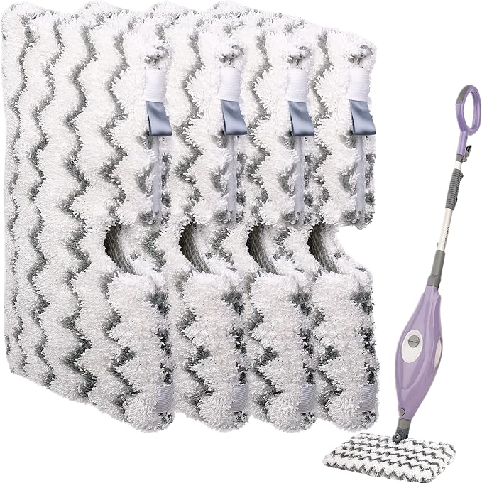F Flammi 4-Pack Replacement Pads Compatible with Shark Steam Pocket Mop S3501 S3601 S3901 S3550 S3801 SE450, Double-Sided Microfiber Refills for Hardwood Tile Floor, Professional Scrubbing Strips