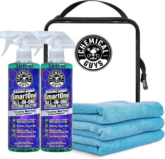 Chemical Guys, Raging Rhino All-in-One Exterior Spray Gift Set, 2 Pack | All-in-one waterless wash, quick detailer and spray wax, cleans and shines with a slick gloss, towels and storage bag