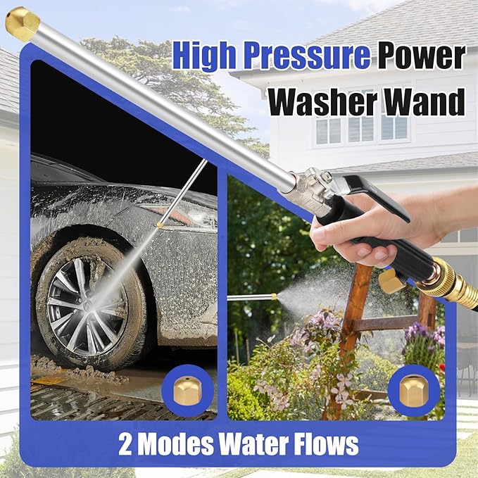 High Pressure Power Washer Wand, Hydro Jet Nozzle for Garden Hose, Watering Sprayer Cleaning Tool, Wand Lance for Gutter Patio Car Pet Window Glass, Black