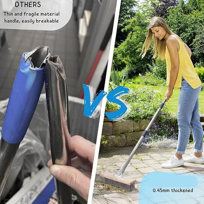 Duty Stainless Steel Wire Scrub Brush with 45° Angled Head Handle for Patio Deck Garage Concrete Floor Moss Remover