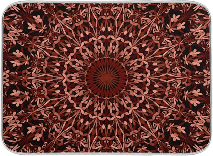 Super Absorbent Dish Drying Mat, Microfiber Fast-Drying Dish Mat, 24" x 18", Kitchen Dish Drying Pad, Mandala Maroon Boho
