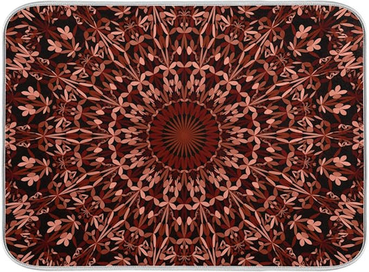 Super Absorbent Dish Drying Mat, Microfiber Fast-Drying Dish Mat, 24" x 18", Kitchen Dish Drying Pad, Mandala Maroon Boho