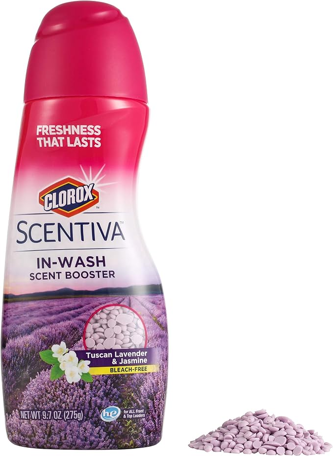 Clorox Scentiva Scent Booster Beads Laundry Freshener, Tuscan Lavender and Jasmine - In-Wash Fragrance Booster for Clothes, Towels, and Linens, Odor Eliminator, Long-Lasting Fresh Scent, 9.7 Oz