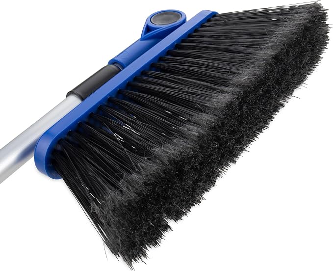 Camco Adjustable Broom and Dustpan - Portable & Compact Full Size Broom - Adjusts from 24-52 Inches, Ideal for RV, Marine, and Home Use (43623-A) | Multi-angle soft bristle head reaches tight corners, lightweight compact design for RV, camper, boat and...