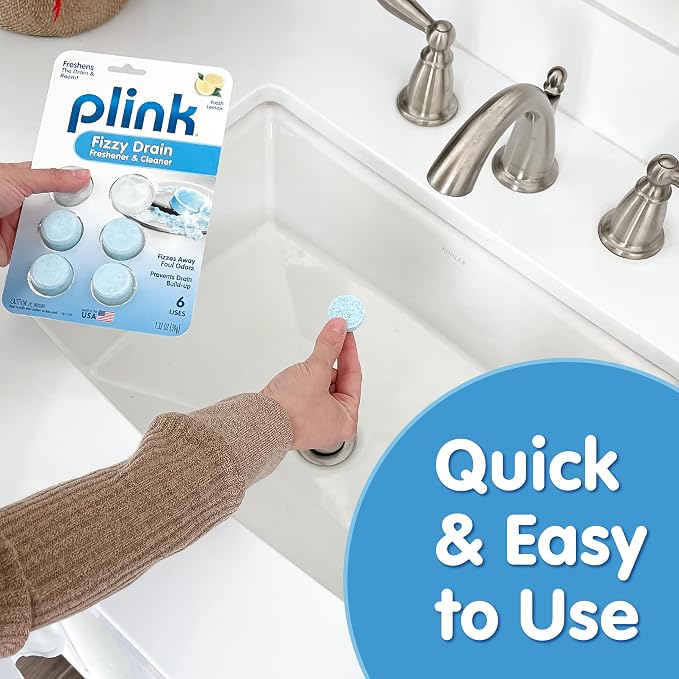 COMPAC HOME Plink Advanced Drain Cleaner & Deodorizer - Hard Water Scale Removal Technology with Fresh Lemon Scent, Family Size Bulk Pack for Kitchen Sinks & Garbage Disposals, 24 Tablets