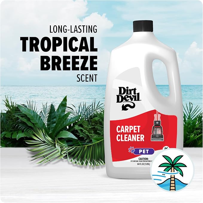 Dirt Devil Pet Carpet Cleaner Solution, 64 Oz., Tropical Breeze Scent | Carpet Shampoo Solution, Eliminates Pet Stains and Odors, Pair with Dirt Devil Full Size Carpet Cleaner Machines