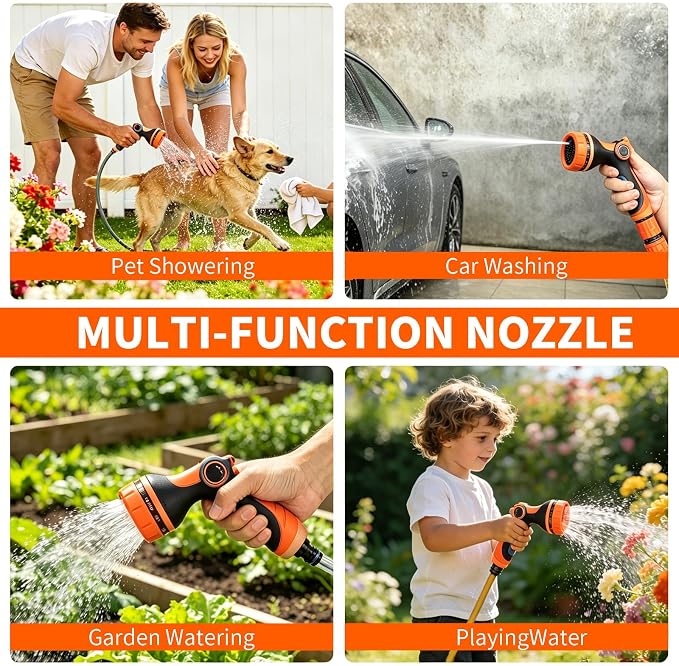 Garden Hose Nozzle with Adjustable 10 Spray Patterns Thumb Control | Ergonomic Hose Sprayer Nozzle, High Pressure Hose Nozzles for Lawn & Plant Watering,Washing Cars & Pet Bathing,Leak-Proof