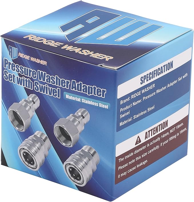 Pressure Washer Swivel Adapter, Stainless Steel, 5000 PSI | M22 14mm to 3/8" Quick Connect, Quick Disconnect for pressure washer hose, 5000 PSI, 4 Pack